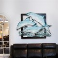 Designocracy Designocracy G98519S3-18 Dolphin Pod in Frame Rustic Wooden Art Beach House Wall Decor G98519S3-18